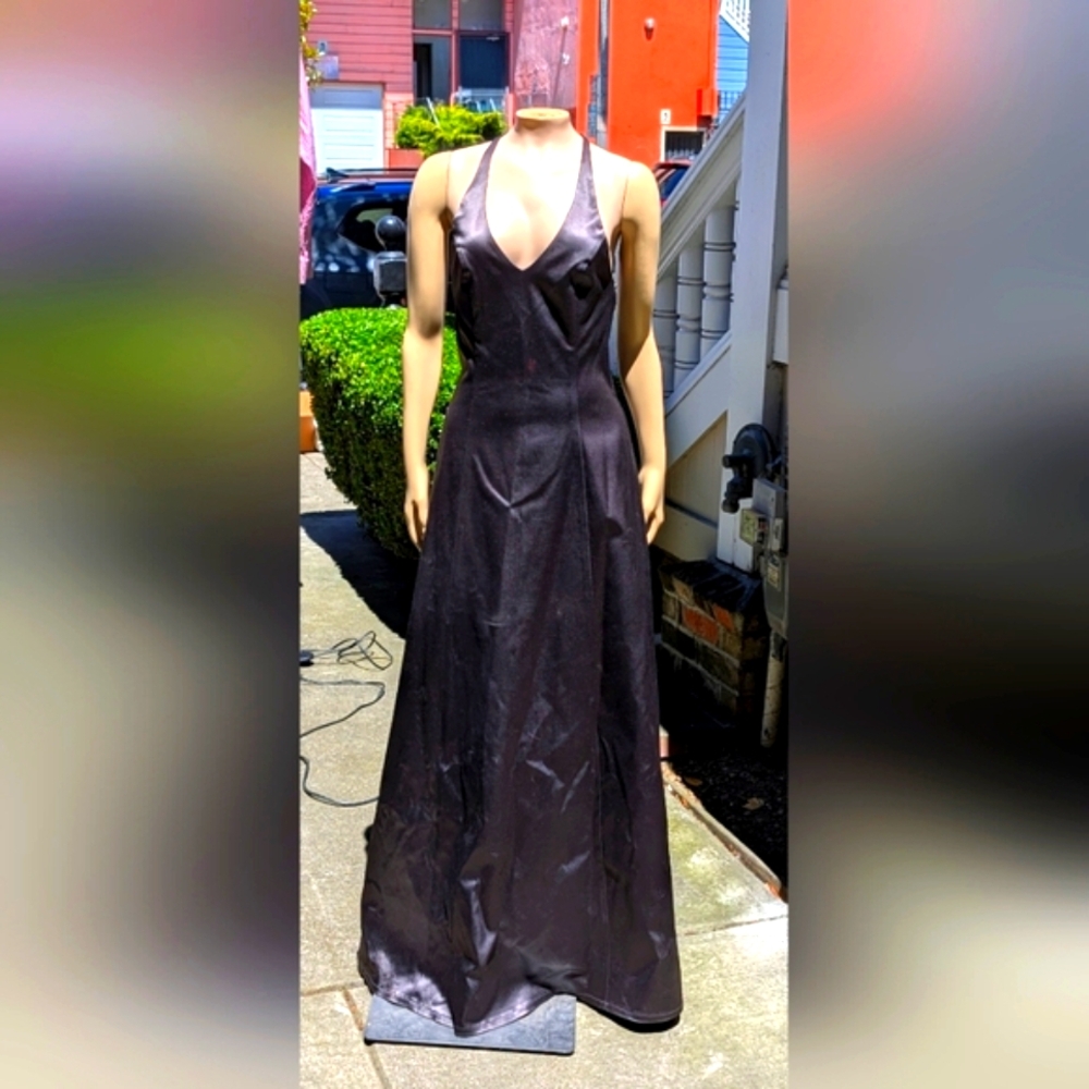 Gunmetal V-Neck Formal Gown